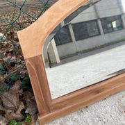 Art Deco mirror in carved arch renovated in solid raw oak wood 112cm