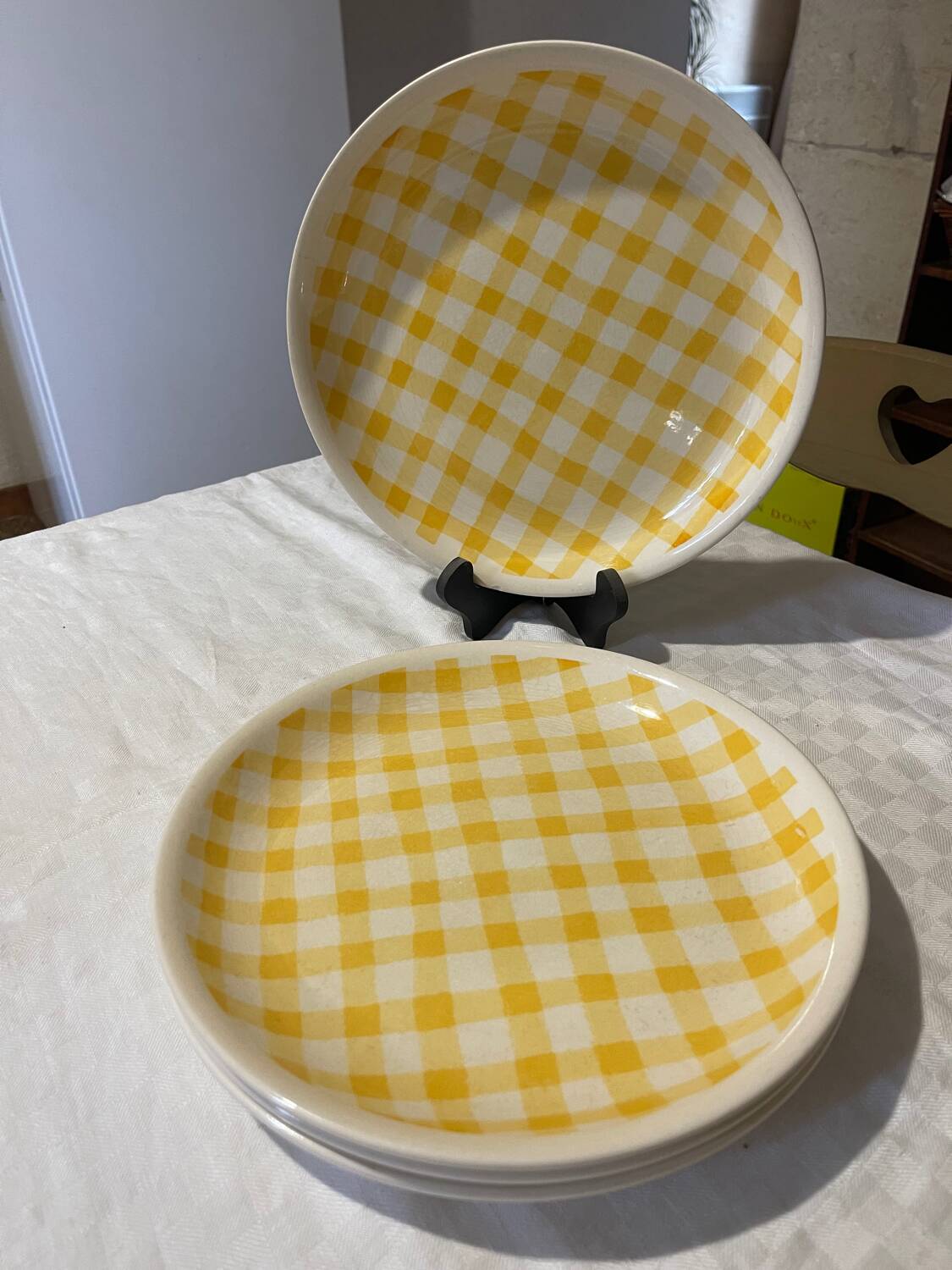 Set of 4 vintage Biltons plates – yellow checkered pattern – 26 cm