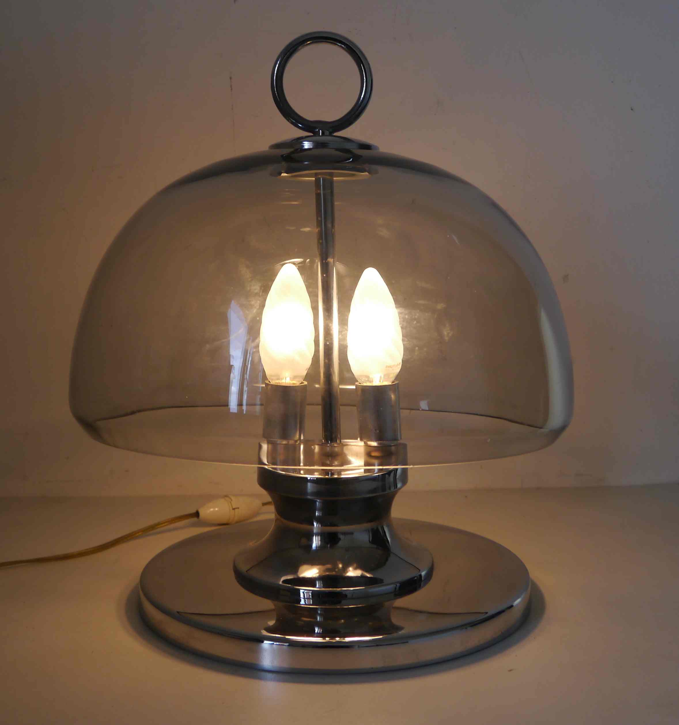 Ancienne lampe verre chrome années 60