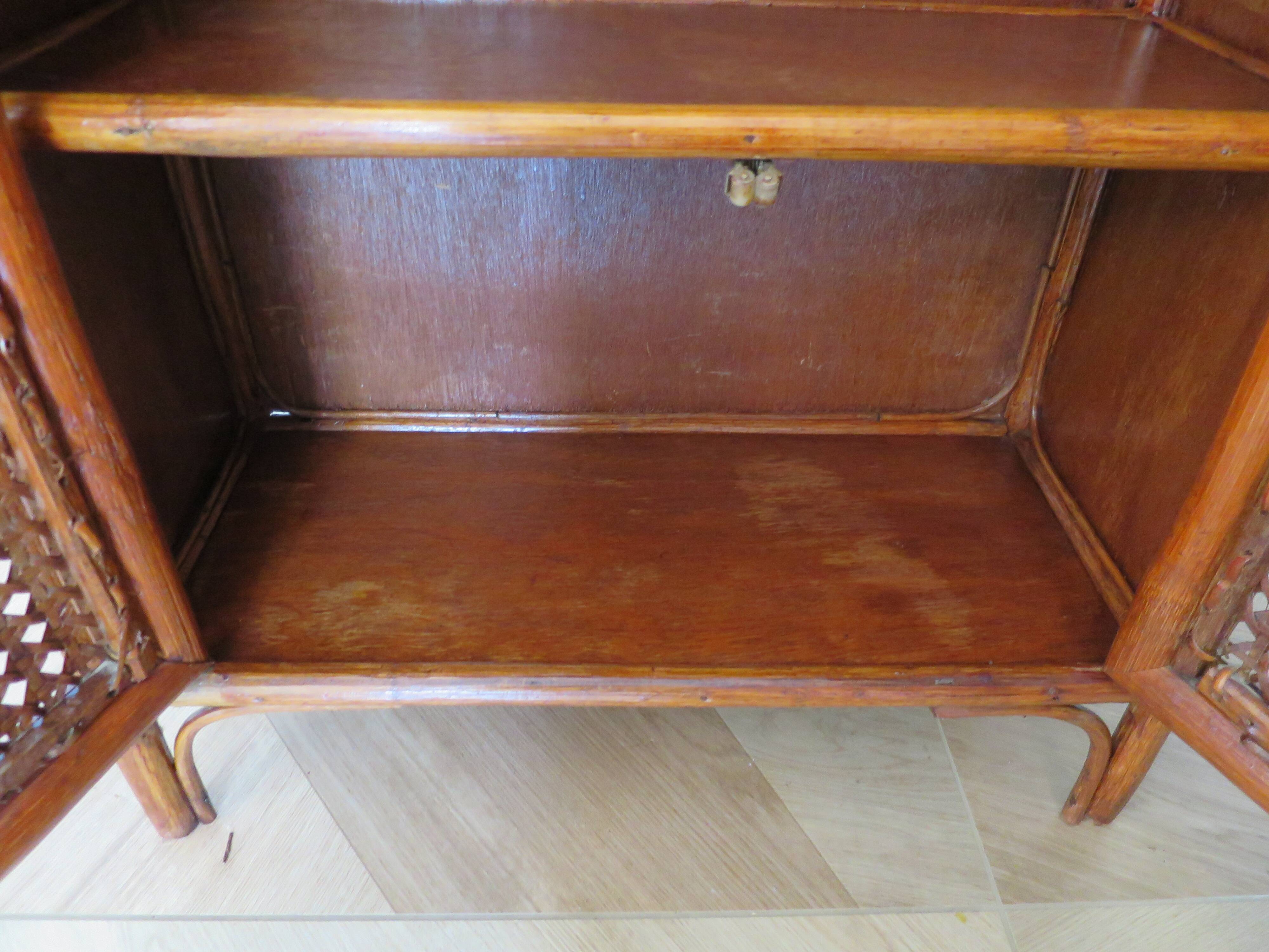 Retro-modernist - Sideboard-bookcase-2 doors-wood-rattan-cane-1960s