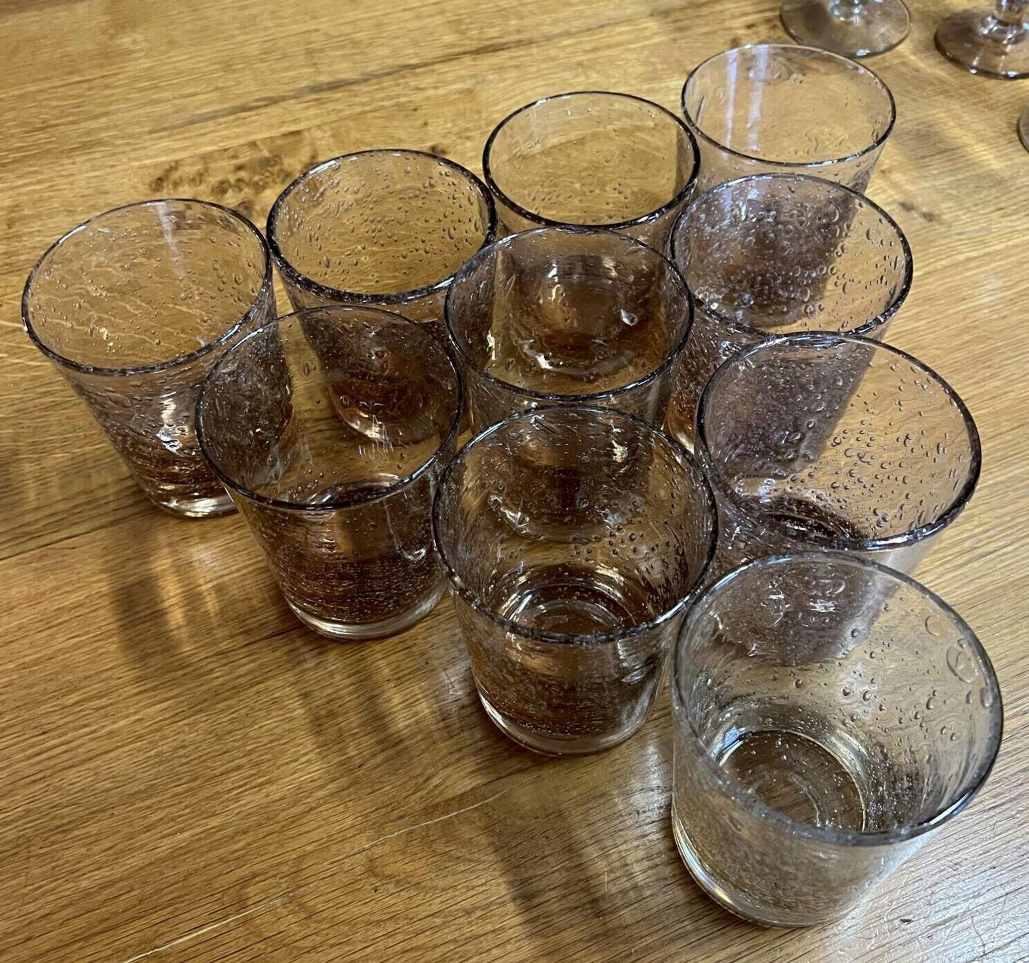 Biot 20th century: series of 10 bubbled glass lemonade glasses signed with orange-brown reflections