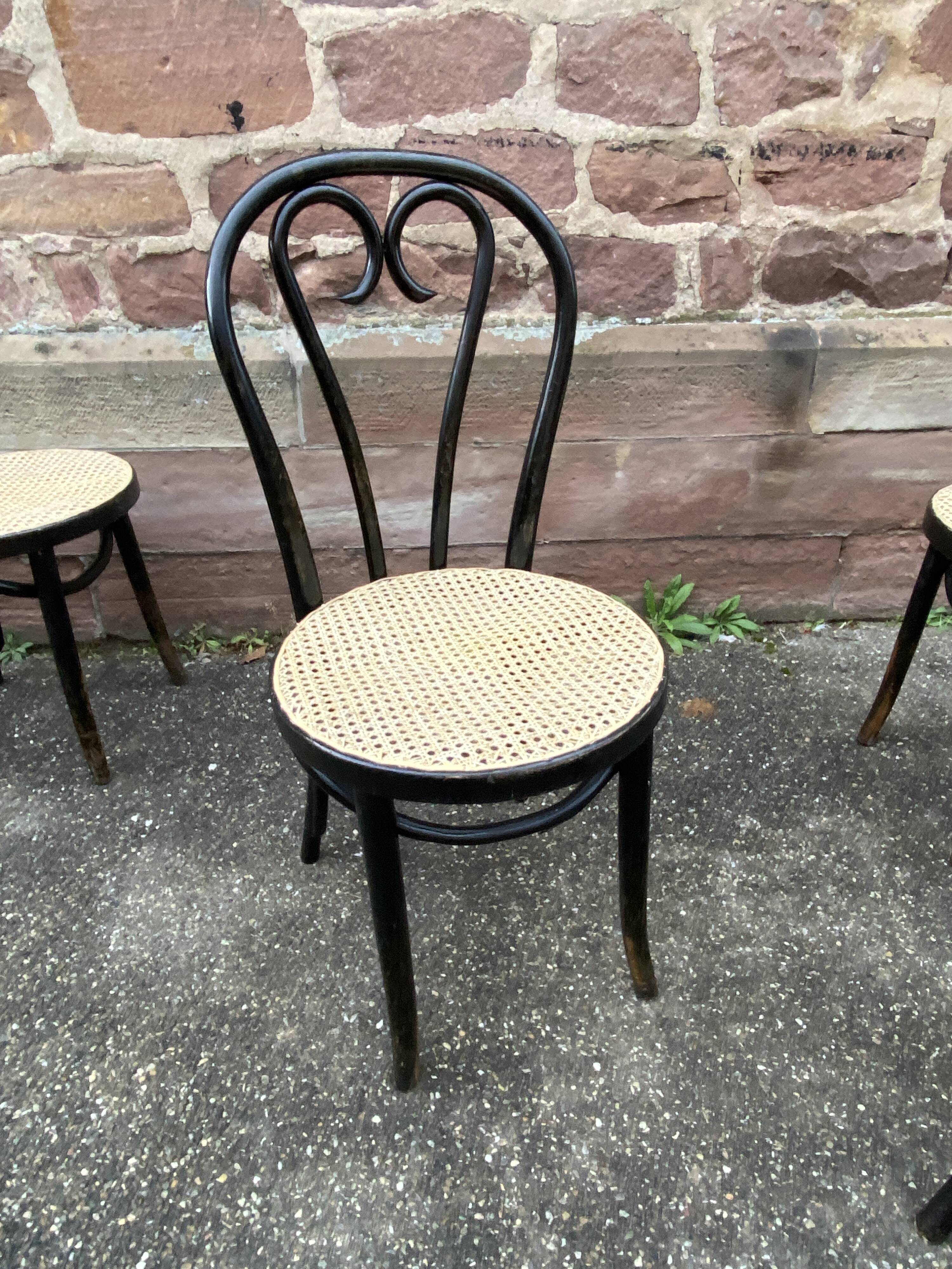 4 Thonet style bistro chairs in blackened curved wood
