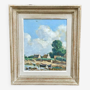 Oil on canvas mounted on cardboard by Lucien Seevagen (1887-1959) - Low tide in Loguivy