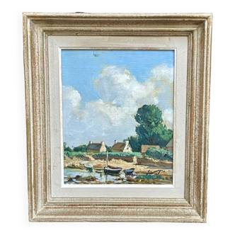 Oil on canvas mounted on cardboard by Lucien Seevagen (1887-1959) - Low tide in Loguivy