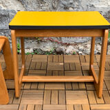 Children's wooden and formica desk and sled chairs 1970