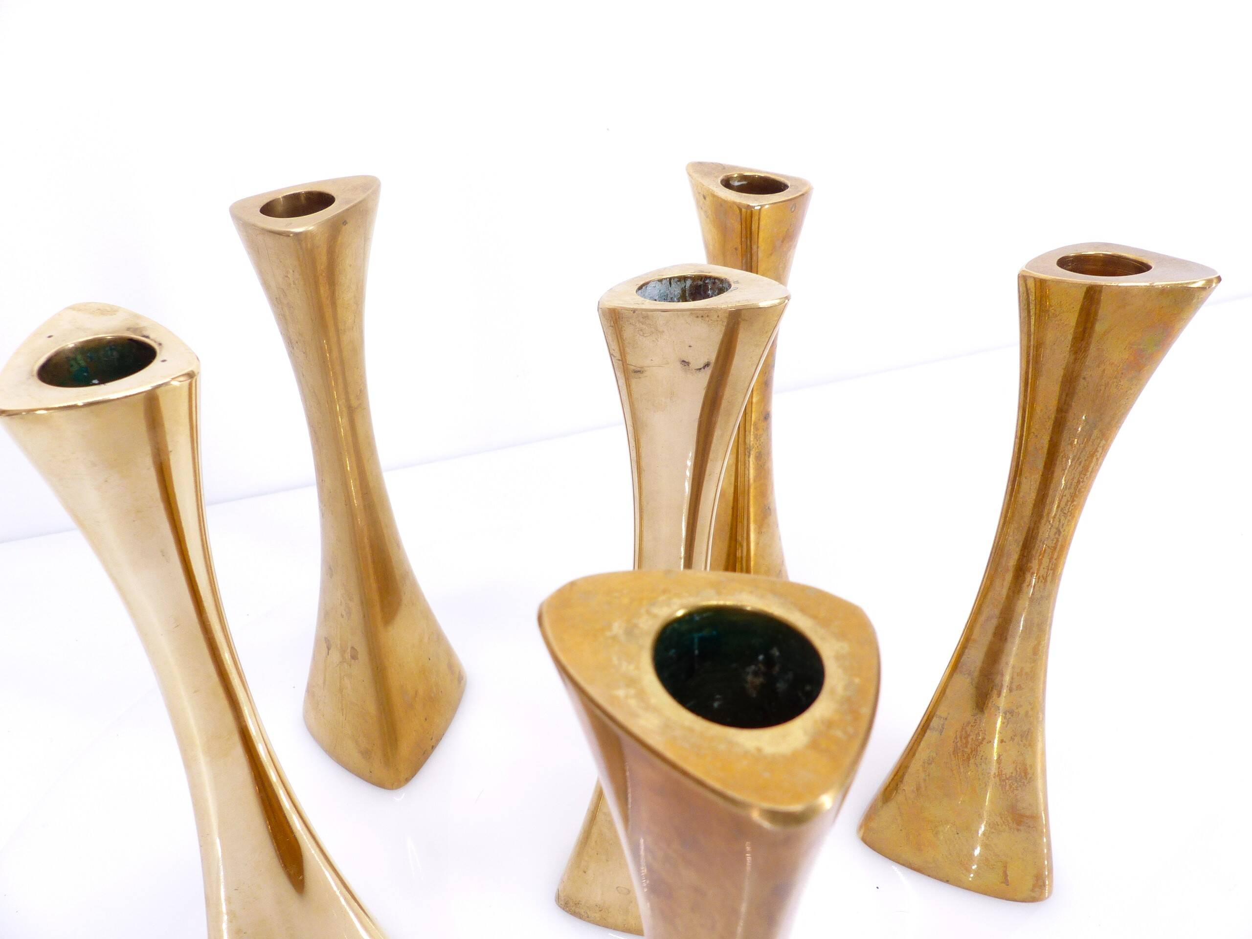 6 Ytterberg solid brass candlesticks for BCA Eskilstuna, Sweden, circa 19