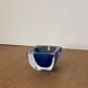 Vintage Sommerso glass ashtray in Murano style, square blue shape.