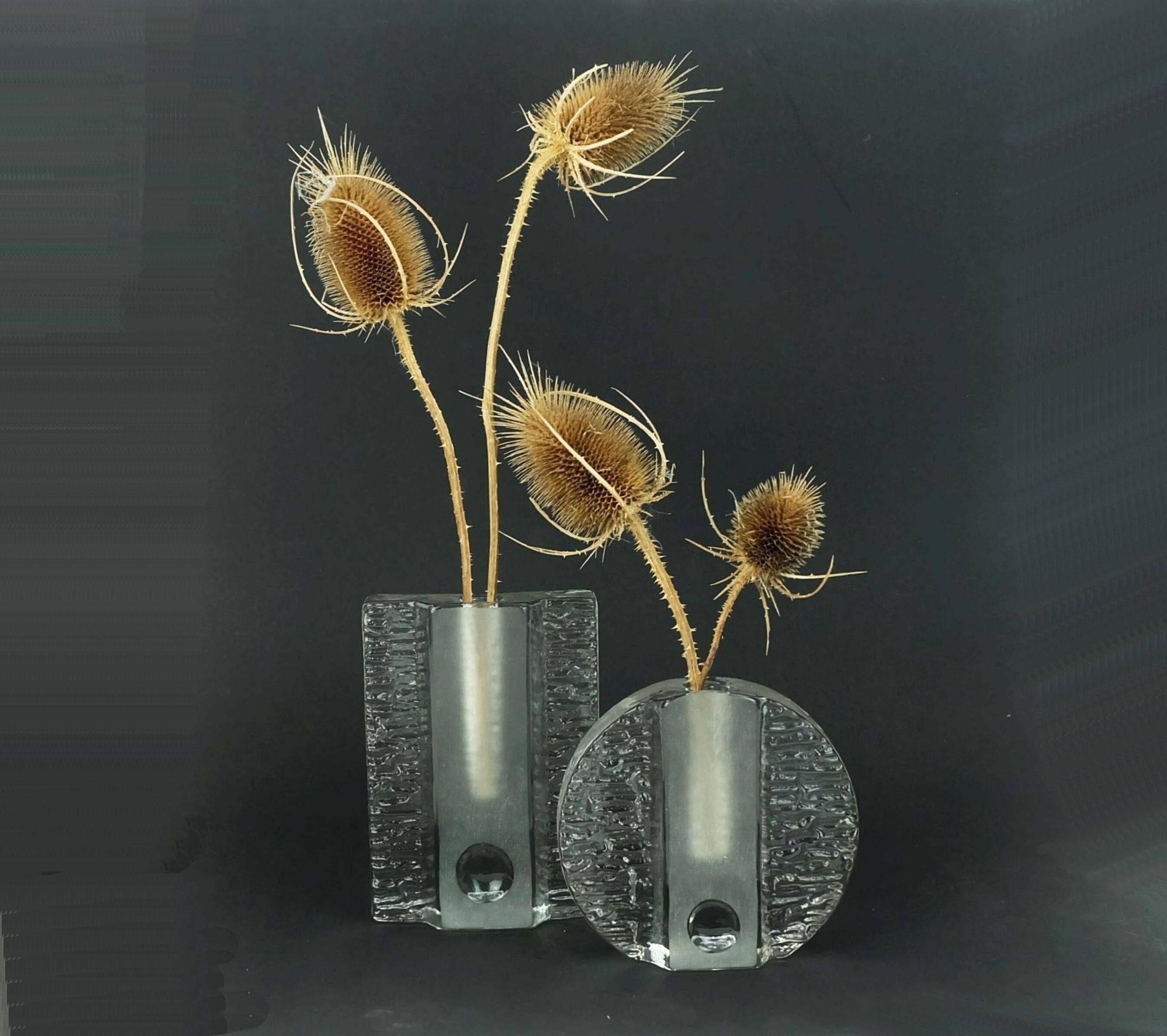 Set of 2 solifleur block vases walther glas 60s 70s op art arrangement vases
