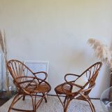 Pair of vintage rattan armchairs