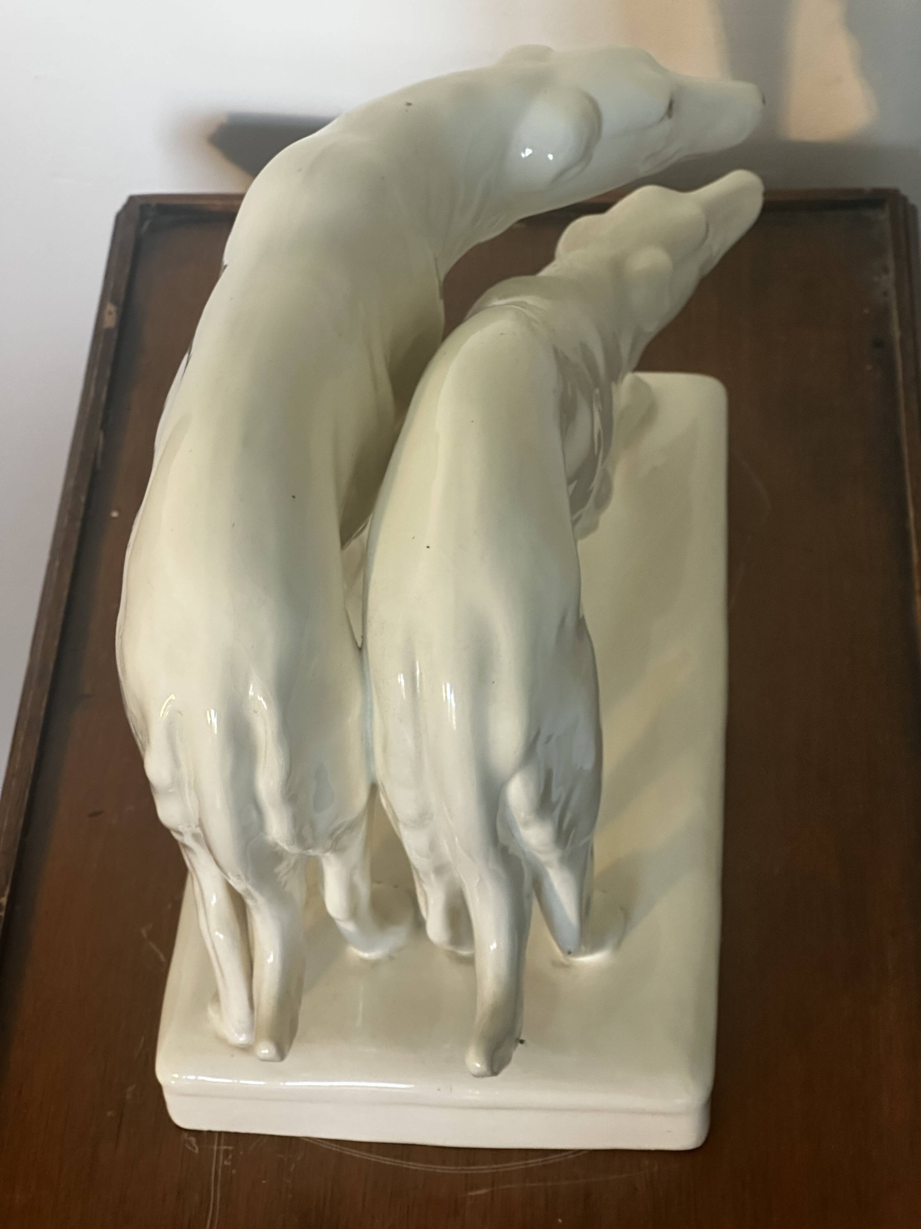 Pair of Borzoi - White Greyhounds - Art Deco ceramic