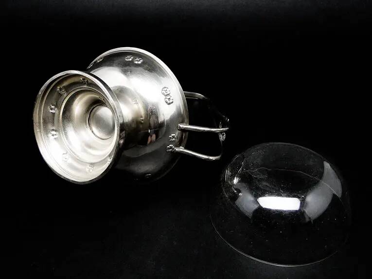 Art Nouveau sugar bowl, silver-plated brass, Poland, 1930s
