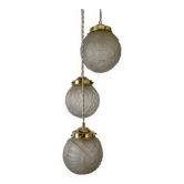 Suspension cascade triple globe vintage art déco en verre dépoli