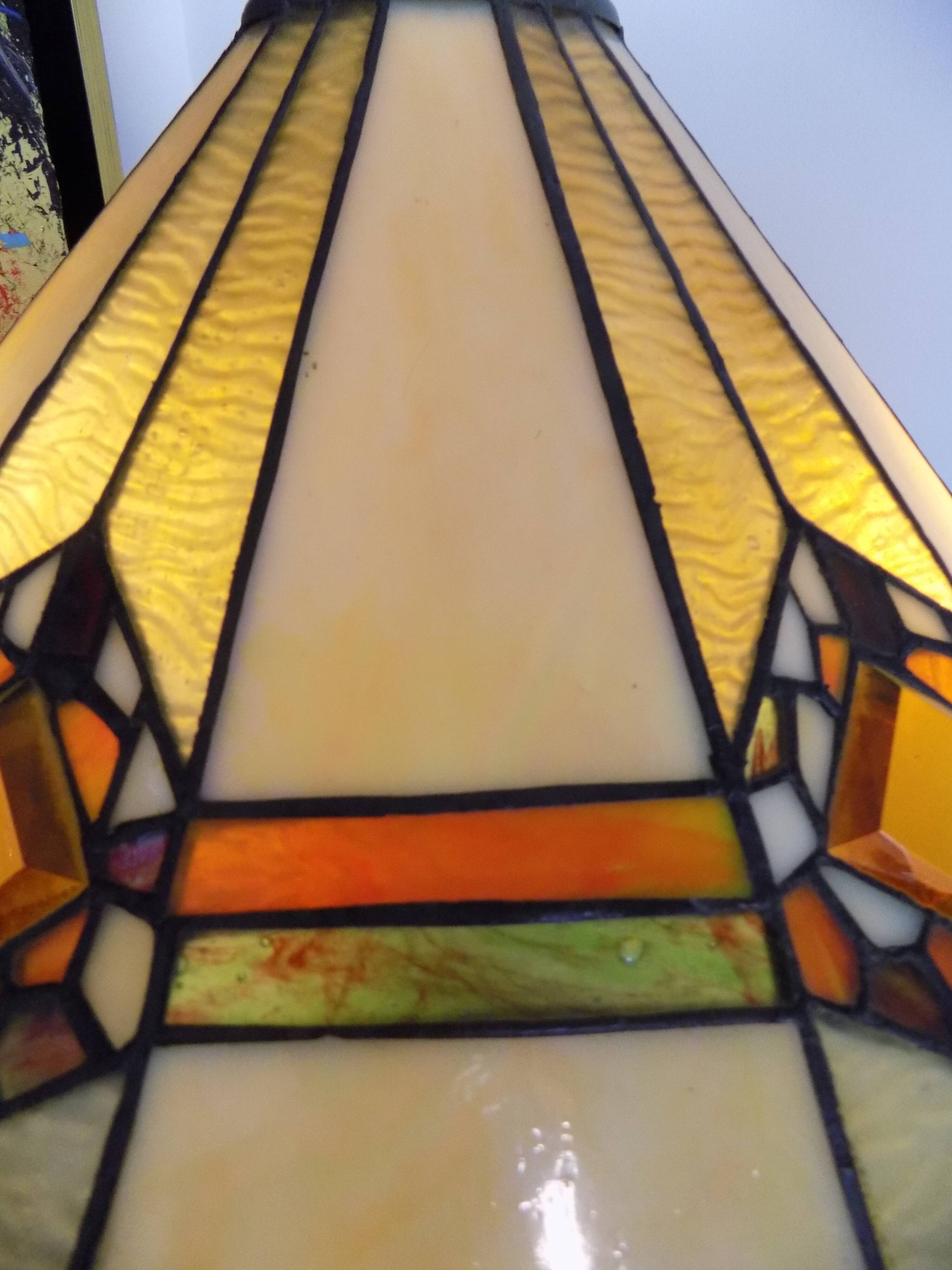 Tiffany art deco bronze lamp and stained glass