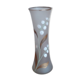White glass vase enamelled thrush decoration