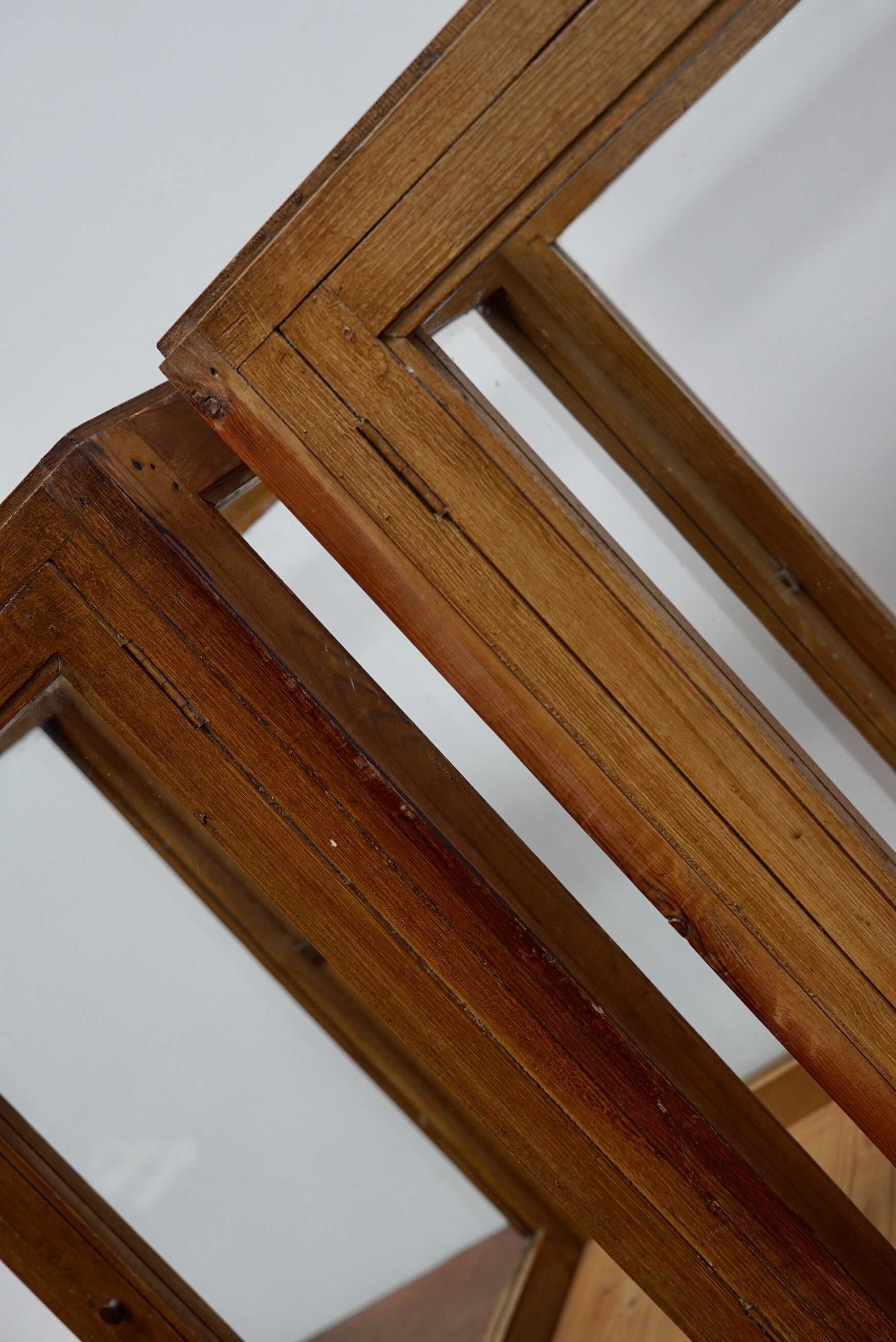 pair of faux oak shop display cabinets, circa 1920s