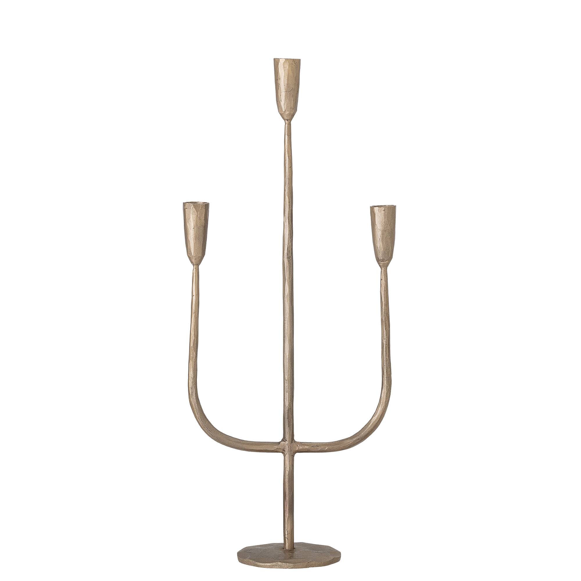Brass-plated iron three-branched candle holder