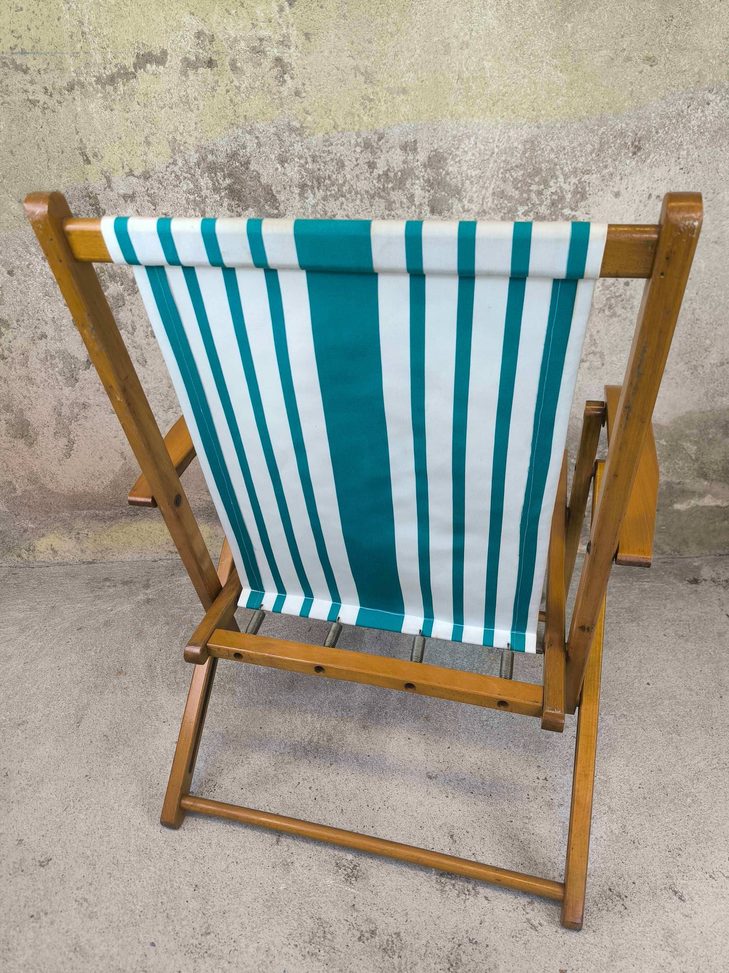 Vintage wooden and canvas folding garden chair