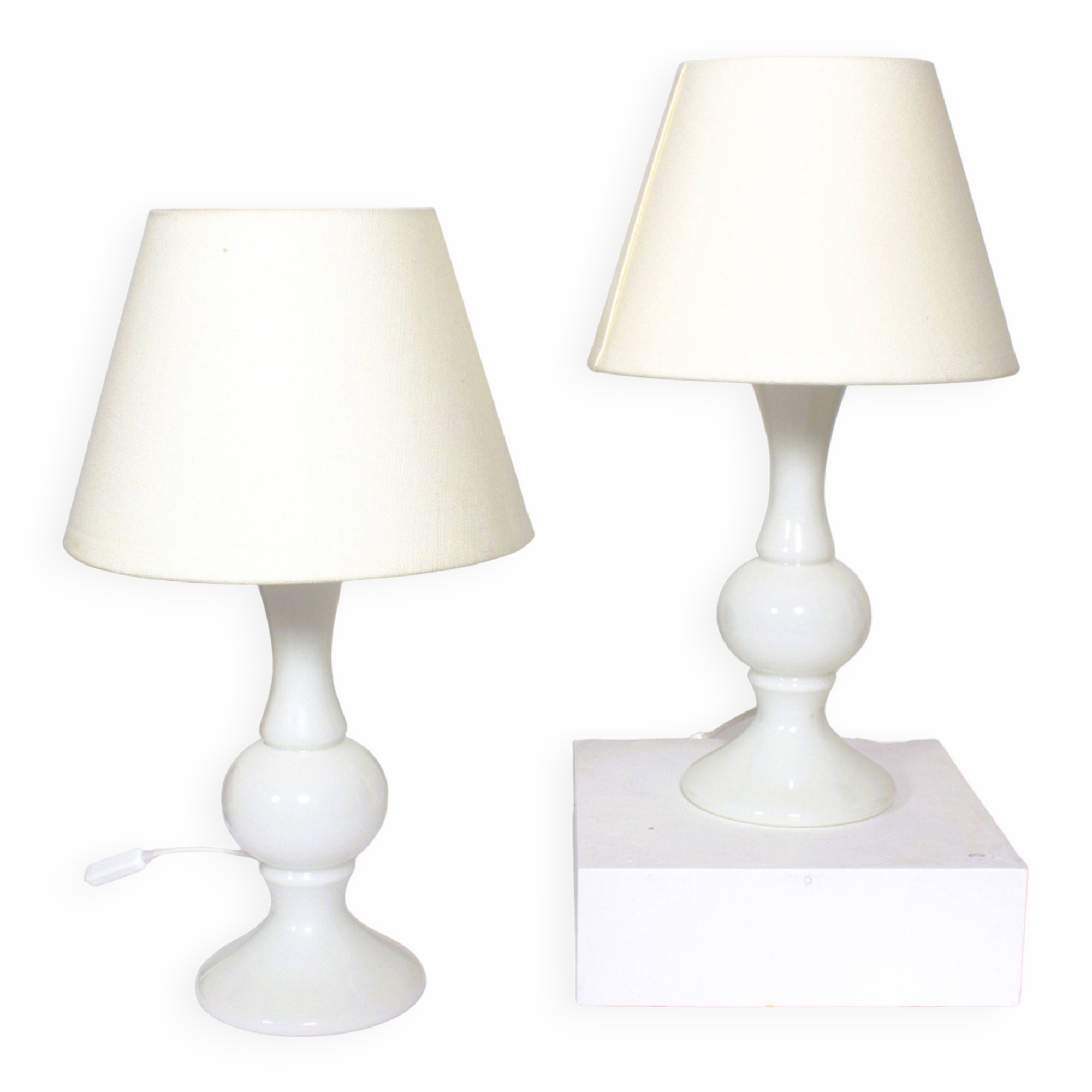 Pair of white glass lamps by Luxus Lighting, Sweden, 1980