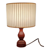 Lampe à poser pied bois tourné abat jour plissé écru circulaire, vintage 70