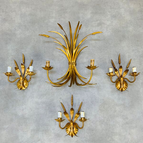 Applique épi de blé feuillage doré Hans Kogl, style Hollywood Regency