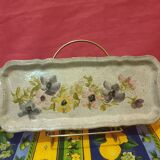 Stoneware cake dish with floral decoration signed
