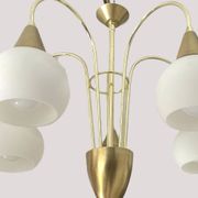 Mid Century Suspension, 5 globes in brass and opal glass, Honsel Leuchten
