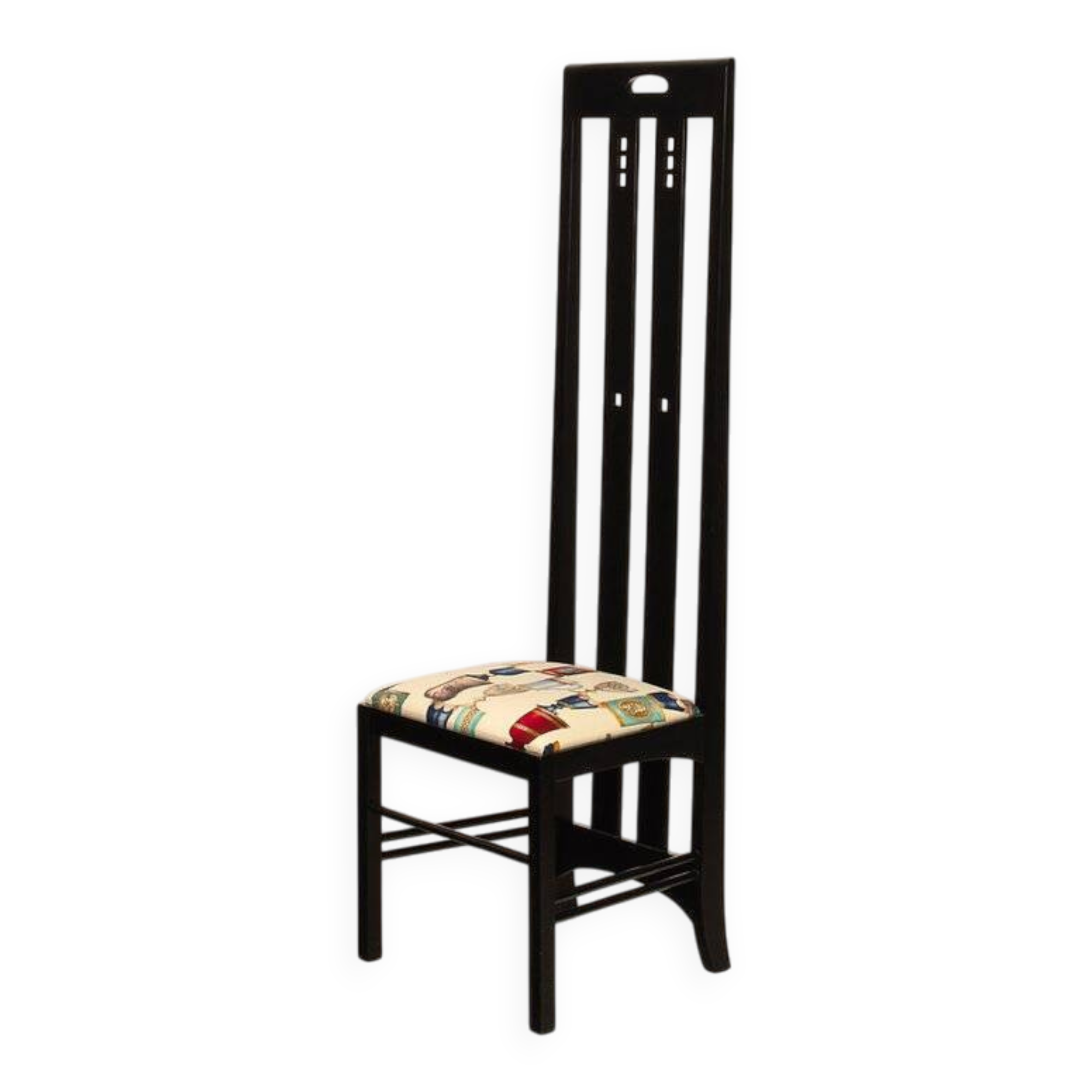High Ingram chair by Charles R. Mackintosh for Alivar with Fornasetti fabric