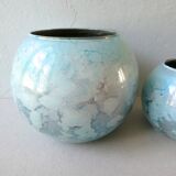 Pair of lacquered glass ball vases by Jean Noel Bouillet, 60/70
