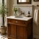 Meuble lavabo ancien Art Nouveau en bois et marbre C. Gervais Lyon