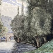 Pinet (h), watercolor landscape with bridge signed dated end of 19th century