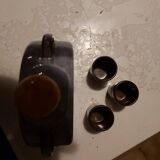 Earthenware carafe with 3 small glasses