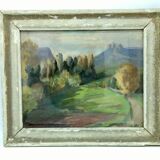 Table countryside landscape year 1970 signed