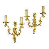 Pair of Louis XV style wall lights from Lucien GAU - gilded bronze