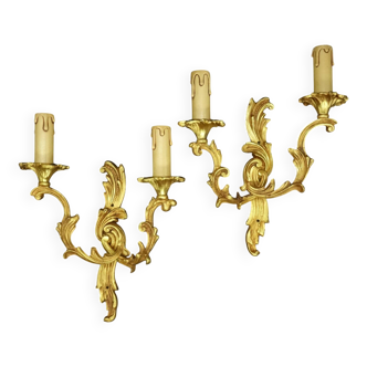 Paire d'appliques style Louis XV de chez Lucien GAU - bronze doré