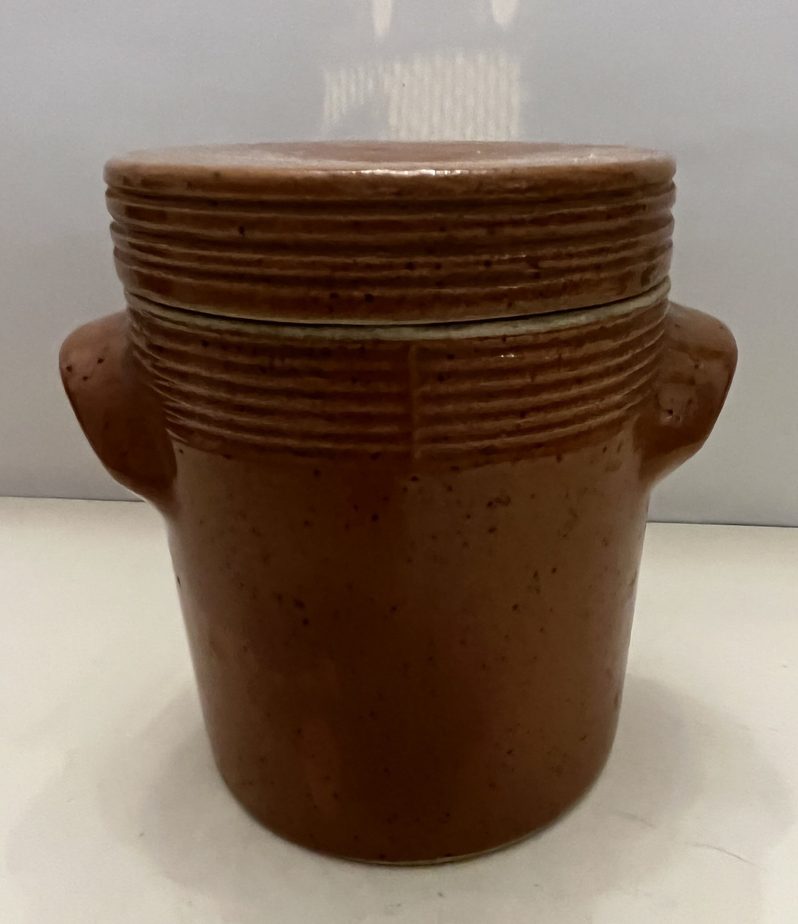 Covered pot in glazed sandstone