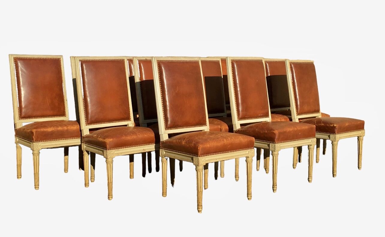 Set of 14 Louis XVI style lacquered chairs