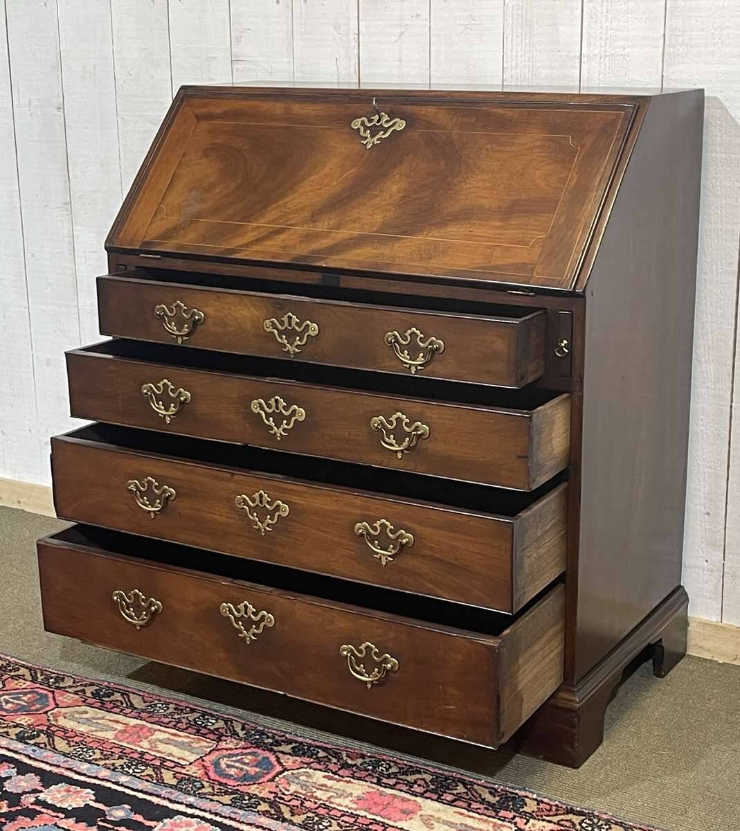 English Georgian donkey desk from the 19th century, mahogany and oak.
