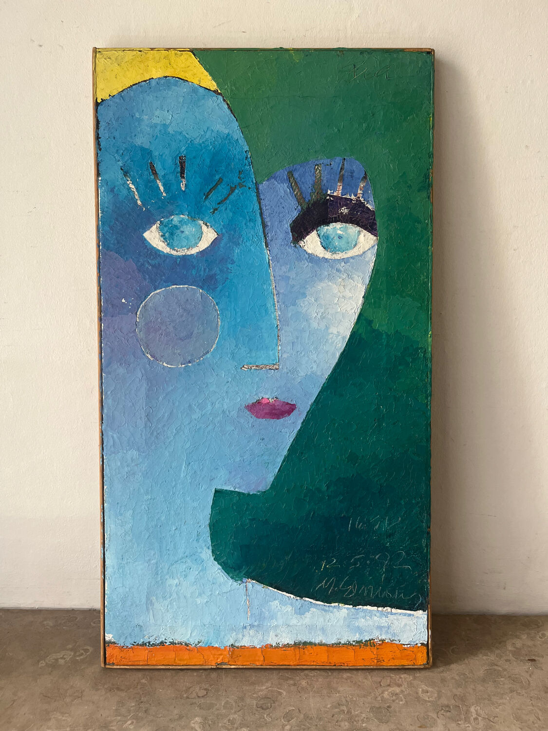 Portrait of a woman, modern abstract, oil on canvas signed 1992.