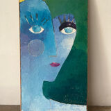 Portrait of a woman, modern abstract, oil on canvas signed 1992.