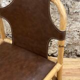 Vintage chair in rattan and bamboo and brown leather