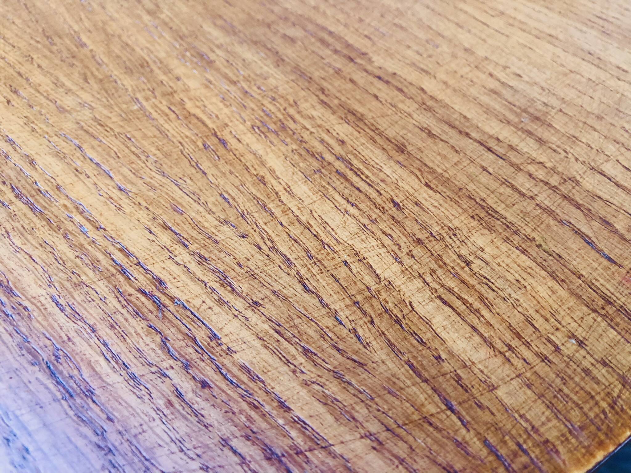 Vintage round coffee table, oak tripod legs circa 60