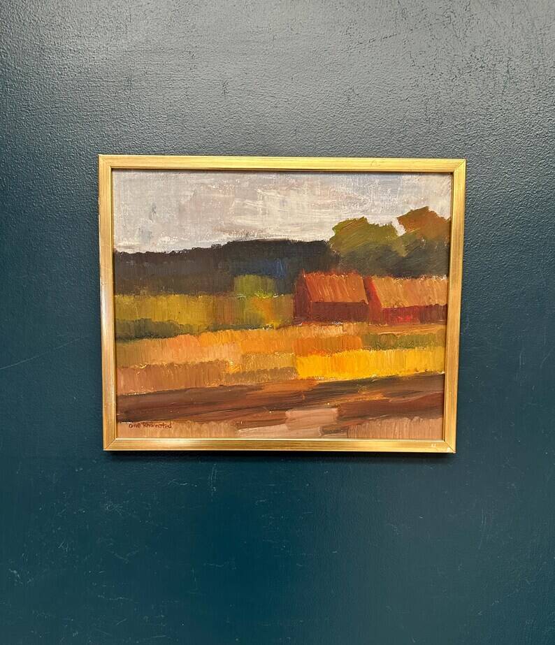 Original Swedish Oil on Canvas – "Landscape" by Olle Rhönnstad – Signed – Vintage and Framed – 43 × 35 cm (16.9" × 13.8")