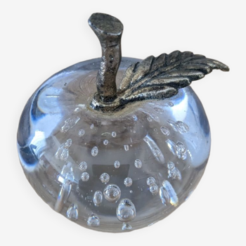 Paperweight, transparent glass sulfide in the shape of an apple