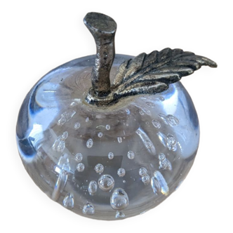 Paperweight, transparent glass sulfide in the shape of an apple