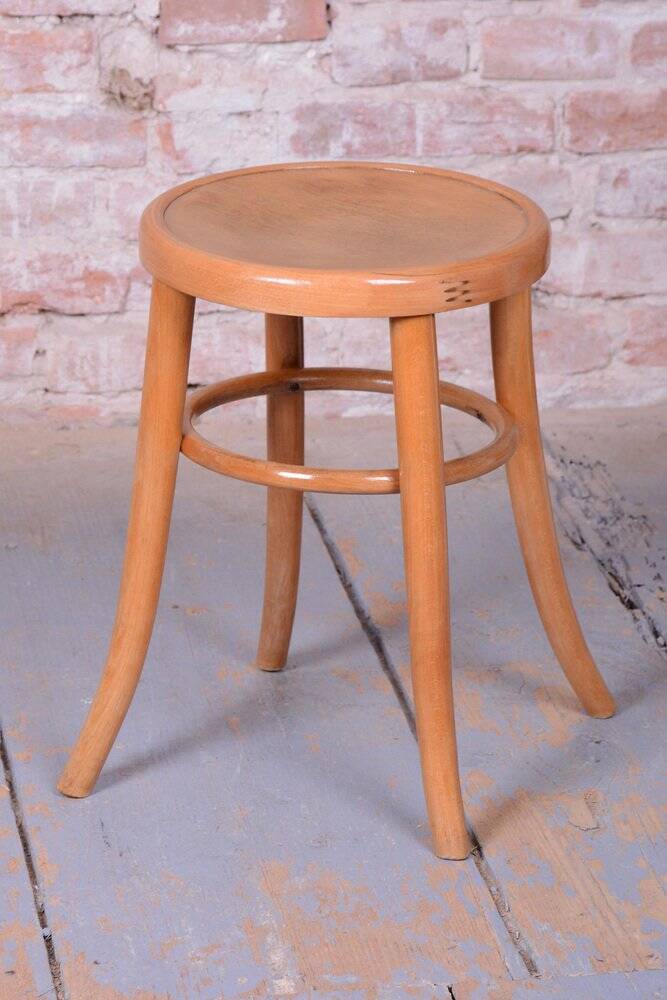 Mid-Century Stool in Sold Beech and Plywood, Czech, 1950s