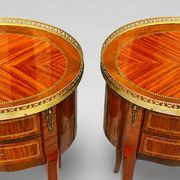 Pair of Bedside Tables / Salon in Marquetry Transition Style Louis XV/Louis XVI