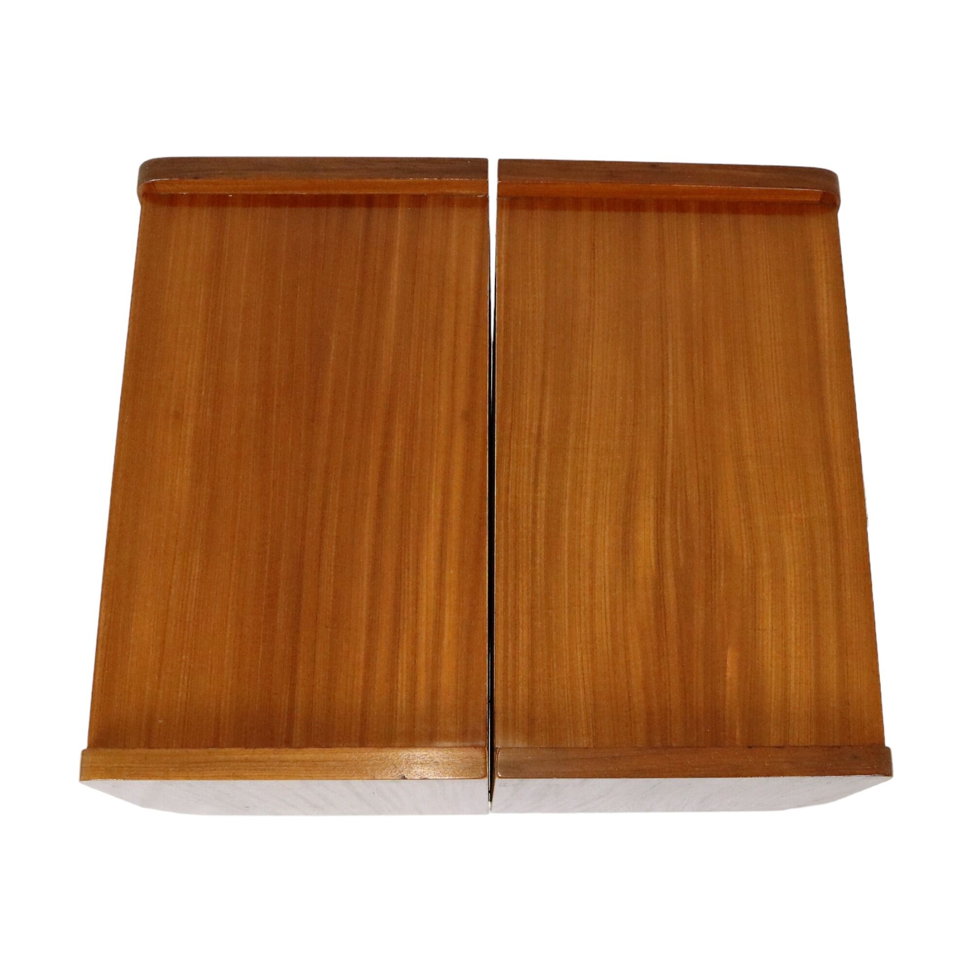 Pair of vintage wooden bedside tables brass handles 60s design