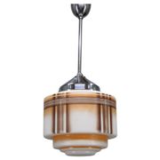 1930s Napako Art Deco pendant light in chrome and glass, restored, new wiring