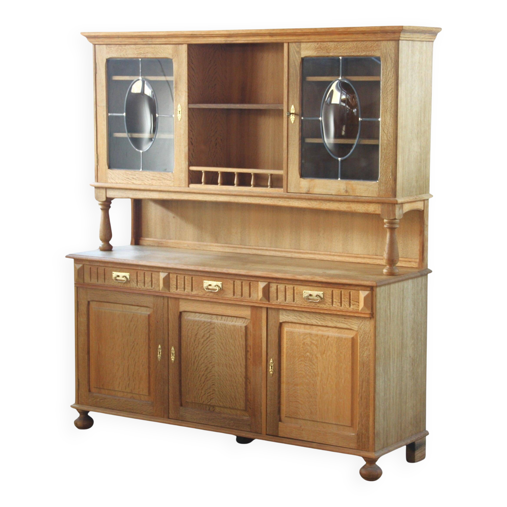 Vintage 1970 Danish Brutalist Light Oak Dining Cabinet, Henning Kjærnulf style