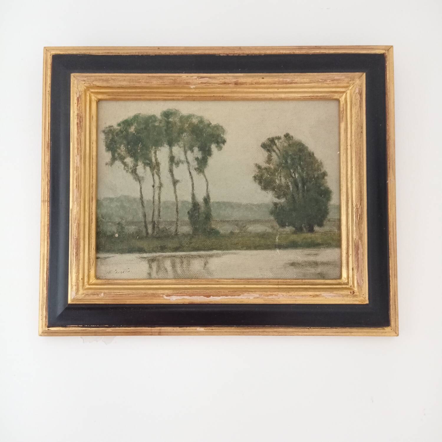 Signed lake landscape painting